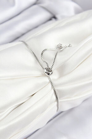 Pirinç Zirkon Taşlı Su Yolu Model Gümüş Renk Asansörlü Kadın Bileklik