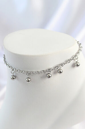 316L Çelik Gümüş Renk Sallantı Topçuk Zincir Model Kadın Halhal