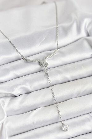 316L Çelik Zincir Gümüş Renk Yılan Model Y Kolye