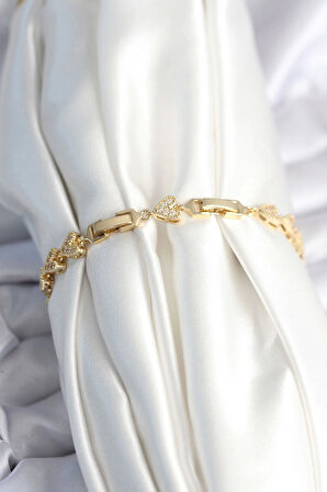 Pirinç Gold Renk Kalp Model Kadın Bileklik