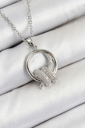 316L Çelik Zirkon Taşlı Düğüm Model Gümüş Renk Kadın Kolye