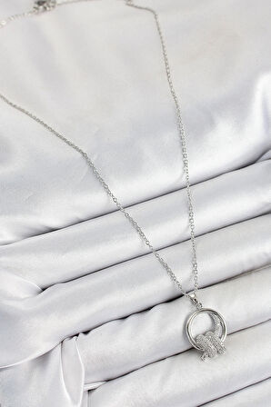 316L Çelik Zirkon Taşlı Düğüm Model Gümüş Renk Kadın Kolye