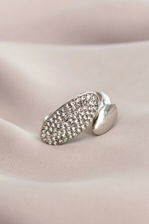 Ayarlanabilir Gümüş Renk Zirkon Taşlı Virgül Yüzük