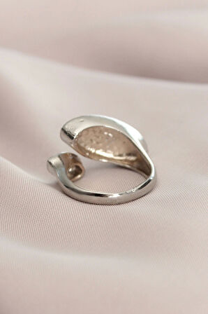 Ayarlanabilir Gümüş Renk Zirkon Taşlı Virgül Yüzük