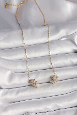 316L Çelik Gold Renk Zincir Zirkon Taşlı Mıknatıslı Kalp Model Kadın Kolye