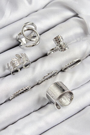 Pirinç Yaprak Model Gümüş Renk Kadın Yüzük Kombin Set