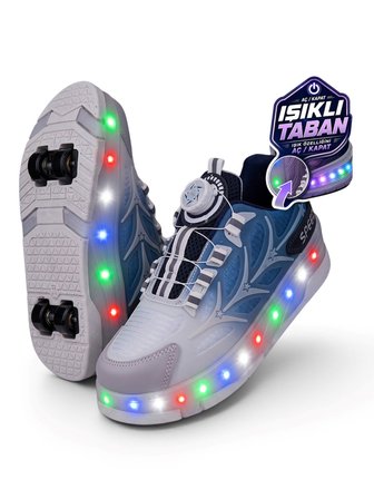 Unisex Yetişkin Çocuk Spor Ayakkabı Akıllı Bağcıklı Çıkarılabilen Patenli Işıklı Sneaker 003