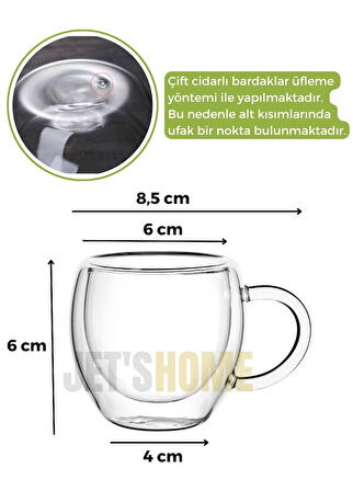 12’li Set Kulplu Espresso Bardağı Doppio Ristretto Bardağı Çift Cidarlı Türk Kahvesi Bardak 80 ml