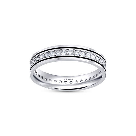 Taşlı Beyaz Kadın Altın Alyans-4mm