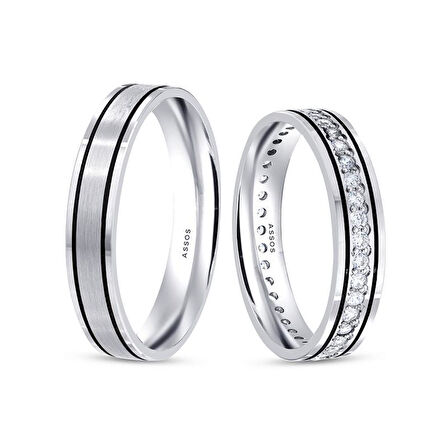 Taşlı Beyaz Kadın Altın Alyans-4mm