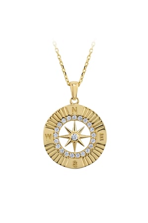 Pusula Figürlü Taşlı Altın Kolye - 14k - 2.27gr