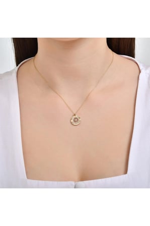 Pusula Figürlü Taşlı Altın Kolye - 14k - 2.27gr