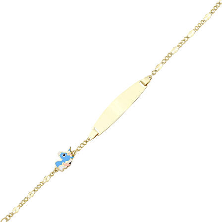 Unicorn Figürlü Altın Çocuk Künye - 14K