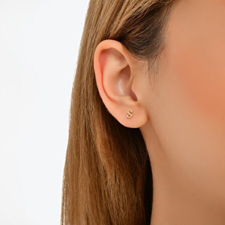 S Harfli Tek Altın Küpe