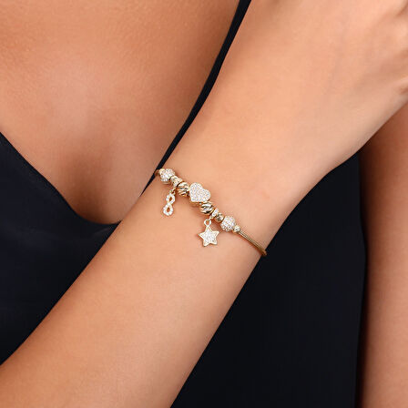 Tasarım Altın Charm Bileklik - 14K - 8.56gr