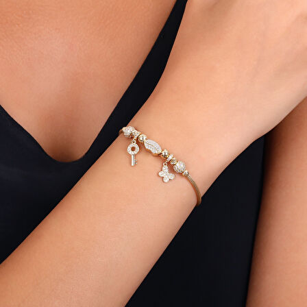 Tasarım Altın Charm Bileklik - 14K - 8.39gr