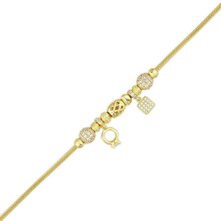 Tasarım Altın Charm Bileklik - 14K - 7.88gr