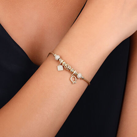 Tasarım Altın Charm Bileklik - 14K - 7.88gr