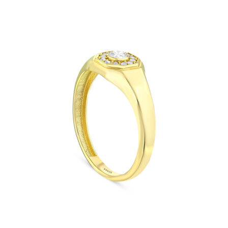 Taşlı Tasarım Altın Yüzük - 14K - 1.63gr