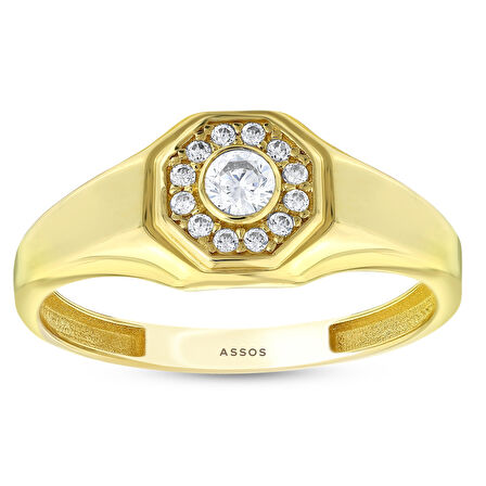 Taşlı Tasarım Altın Yüzük - 14K - 1.63gr
