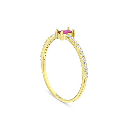 Renkli Taşlı Altın Yüzük - 14K - 0.95gr