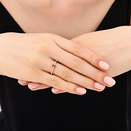 Renkli Taşlı Altın Yüzük - 14K - 0.95gr