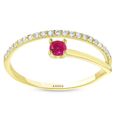 Renkli Taşlı Altın Yüzük - 14K - 1.23gr