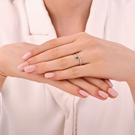 Renkli Taşlı Altın Yüzük - 14K - 1.21gr