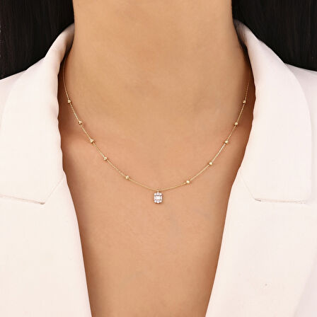 Baget Taşlı Alltın Kolye - 14K - 2.06gr