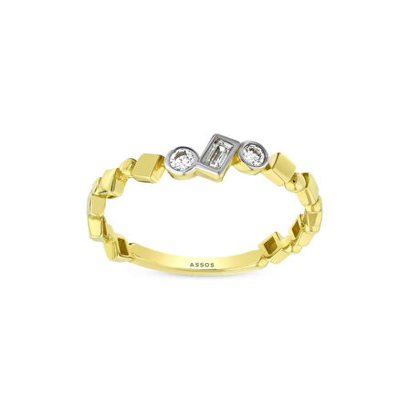 Taşlı Tasarım Altın Yüzük - 14K - 1.36gr