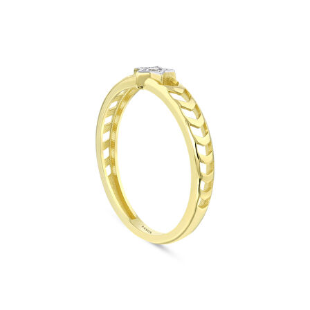 Taşlı Tasarım Altın Yüzük - 14K - 1.45gr