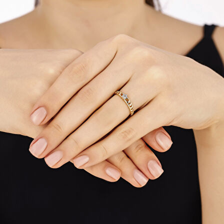 Taşlı Tasarım Altın Yüzük - 14K - 1.45gr