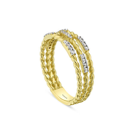 Taşlı Tasarım Altın Yüzük - 14K - 2.99gr