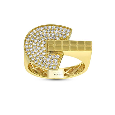 Taşlı Tasarım Altın Yüzük - 14K - 3.84gr