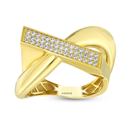 Taşlı Tasarım Altın Yüzük - 14K - 4.15gr