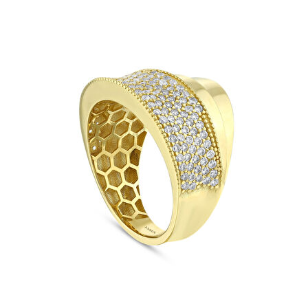 Taşlı Tasarım Altın Yüzük - 14K - 4.28gr