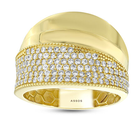 Taşlı Tasarım Altın Yüzük - 14K - 4.28gr