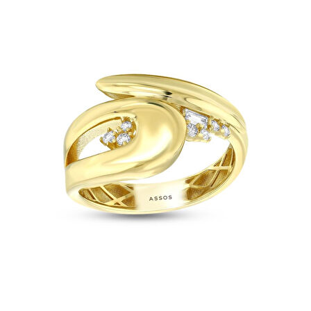 Taşlı Tasarım Altın Yüzük - 14K - 3.10gr