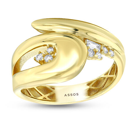 Taşlı Tasarım Altın Yüzük - 14K - 3.10gr
