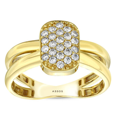 Taşlı Tasarım Altın Yüzük - 14K - 3.27gr
