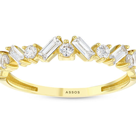 Taşlı Tasarım Altın Yüzük - 14K - 1.53gr