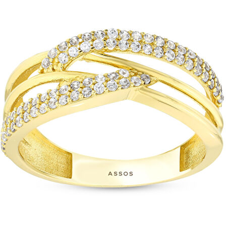 Taşlı Tasarım Altın Yüzük - 14K - 2.22gr
