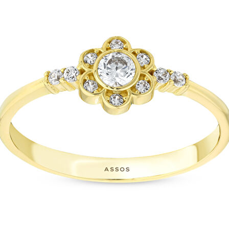 Taşlı Tasarım Altın Yüzük - 14K - 1.31gr