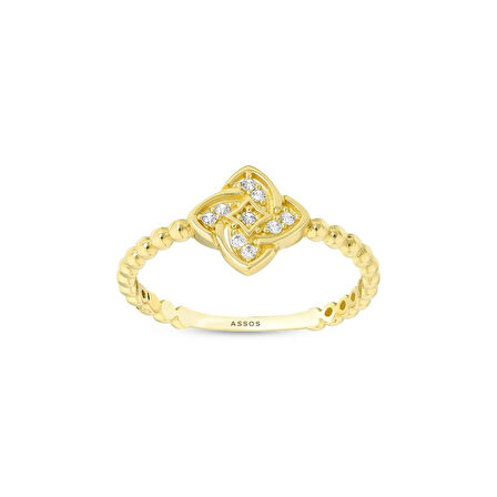 Taşlı Tasarım Altın Yüzük - 14K - 1.33gr