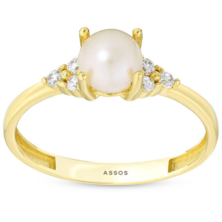 Taşlı Tasarım Altın Yüzük - 14K - 1.43gr