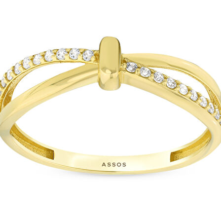 Taşlı Tasarım Altın Yüzük - 14K - 1.18gr