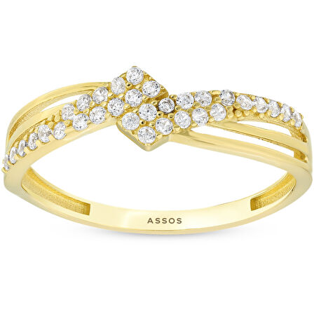 Taşlı Tasarım Altın Yüzük - 14K - 1.23gr