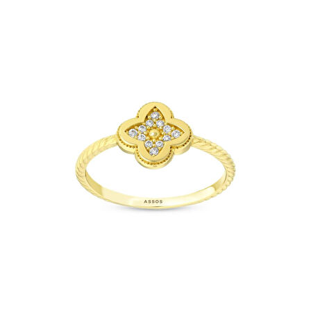 Taşlı Tasarım Altın Yüzük - 14K - 1.52gr