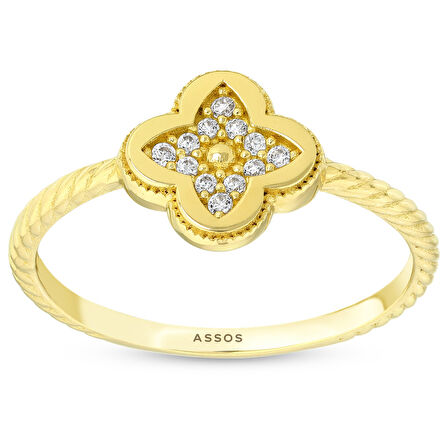 Taşlı Tasarım Altın Yüzük - 14K - 1.52gr