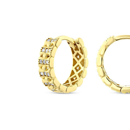 Taşlı Altın Halka Küpe - 14K - 3.88gr